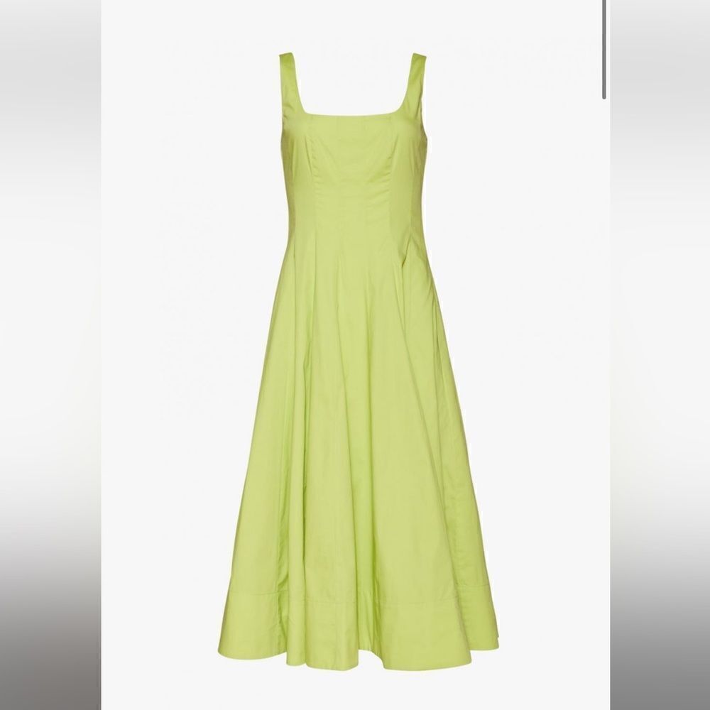 NWT STAUD WELLS midi dress, light green, stretch cotton Size 12 - Picture 3 of 12